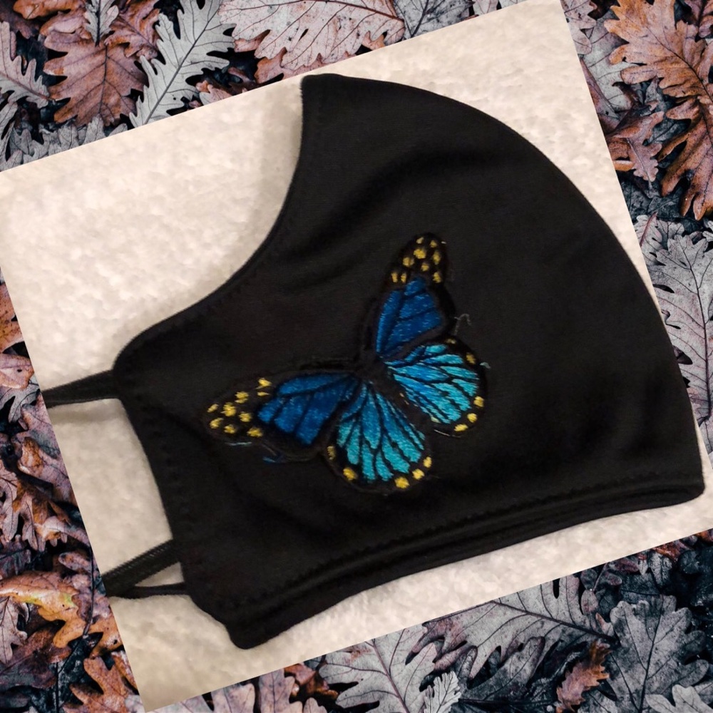 Blue Butterfly Embroidered Face Mask Double Layer